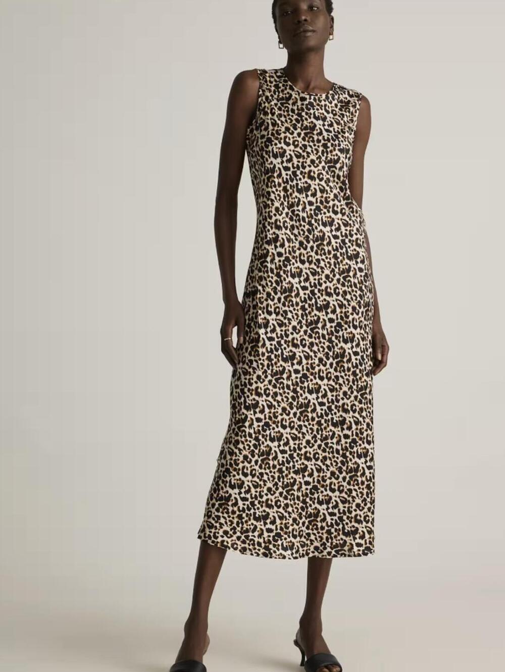 Quince Leopard Print Washable Stretch Silk Tank Midi Dress - Size - XS
